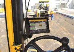 The colour-coded display on Trimble’s asphalt compactor package allows operators to view temperature gradient and work carried out